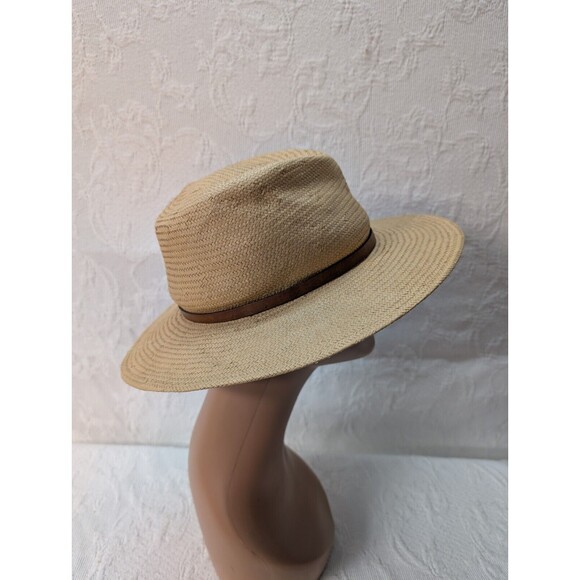 Stetson Panama M 7 1/8 Straw Hat Leather Hat Band Lined Front Brim - Picture 4 of 7